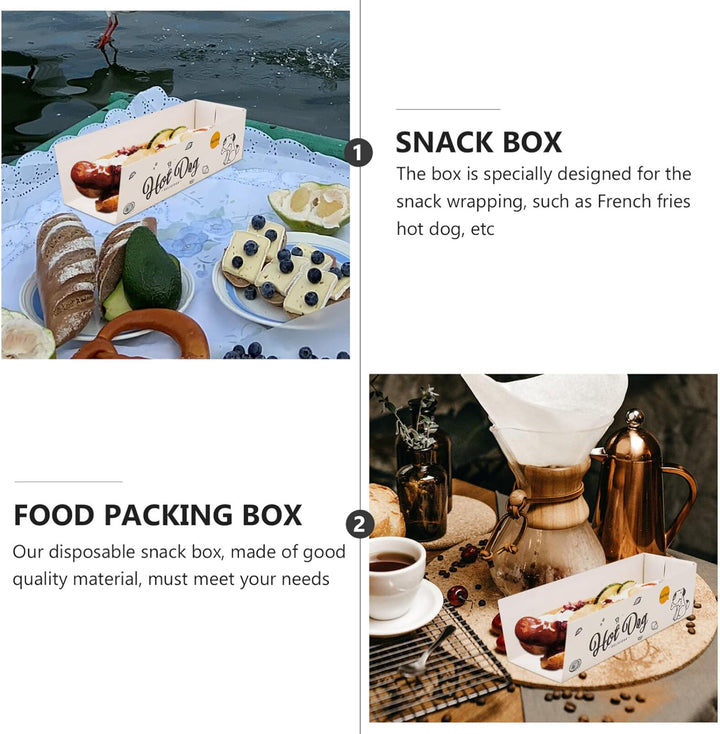 100 Stück Papier Hot Dog Tabletts Einweg-Papier-Futtertablett Snack-Behälter Box Hot Dog Papierhalte