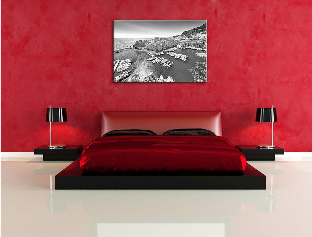Pixxprint Atemberaubende Küste von Monaco Kunst B&W, Format: 100x70 auf Leinwand, 100x70