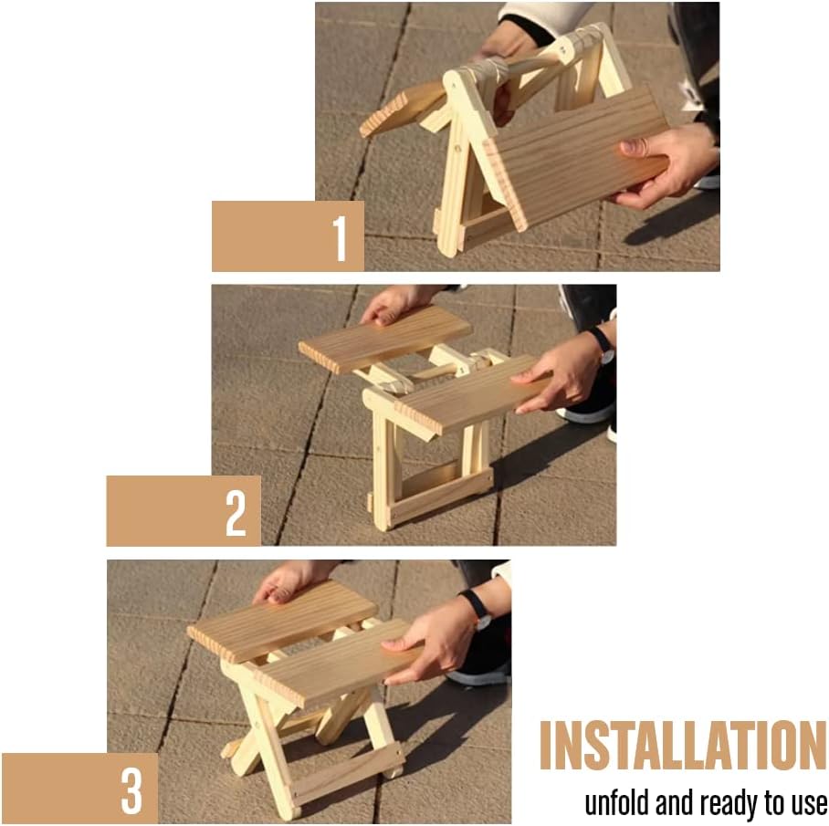 2 Mini Klapphocker aus Holz. Reisesitz, Kinderhocker, Tragbarer Fusshocker für Zuhause, Badezimmer,