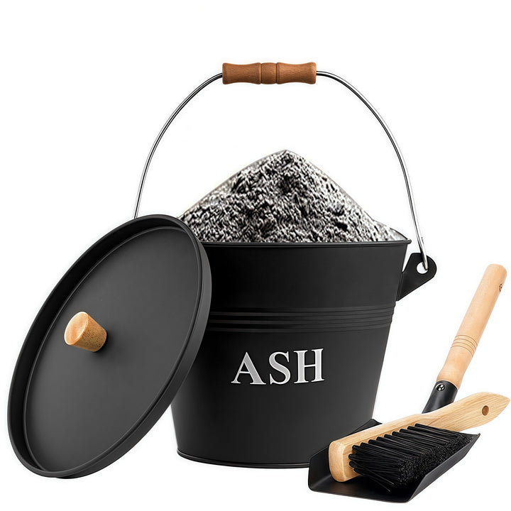 Ascheeimer mit Deckel 5 Liter, Reinigungsbürste, Schaufel,Zubehör für Kamine, Feuerstellen und Holzh