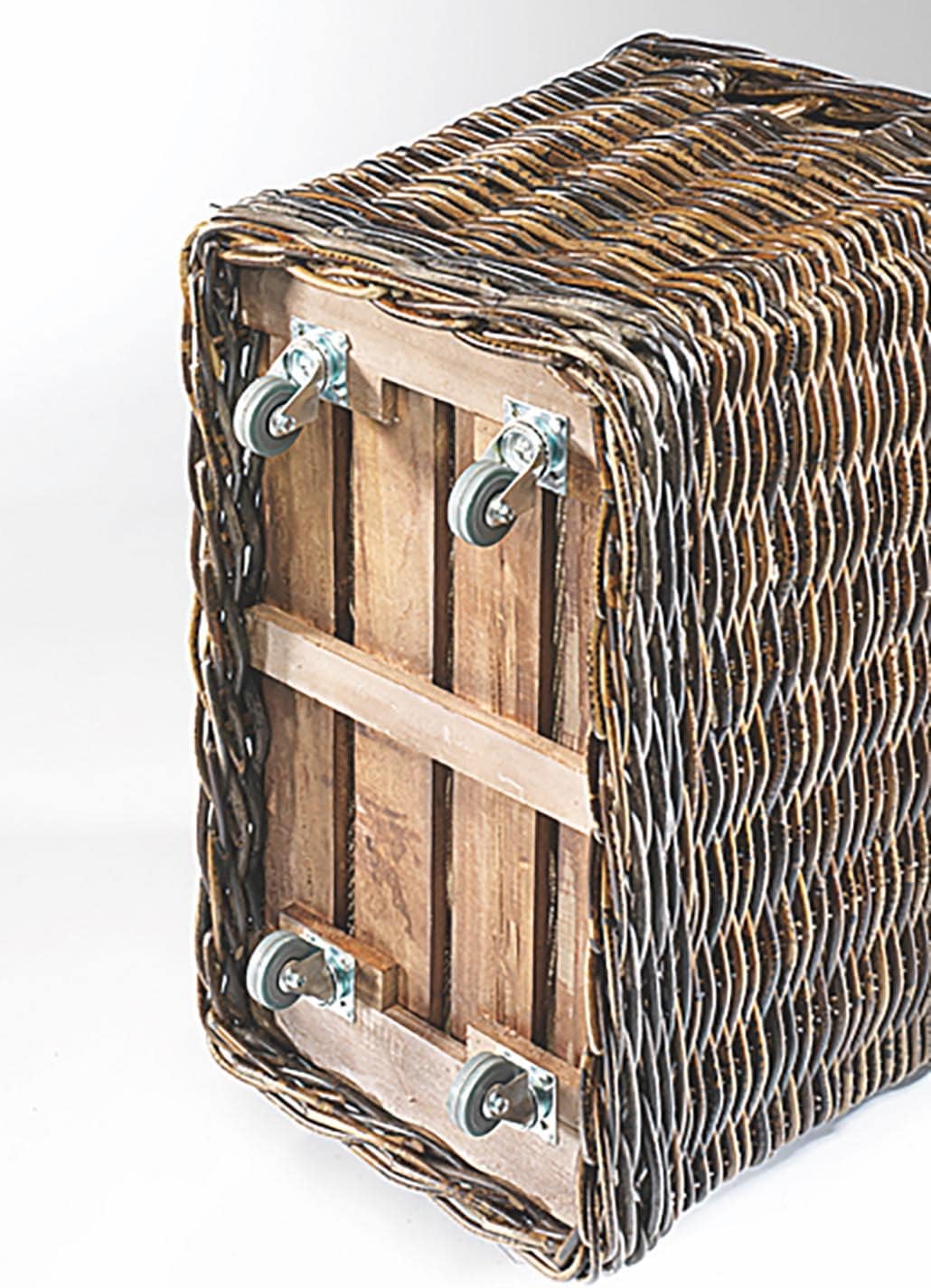 Kobolo Holzkorb für Kaminholz Kaminholzwagen mit Rollen- aus Rattan mit Jutefutter