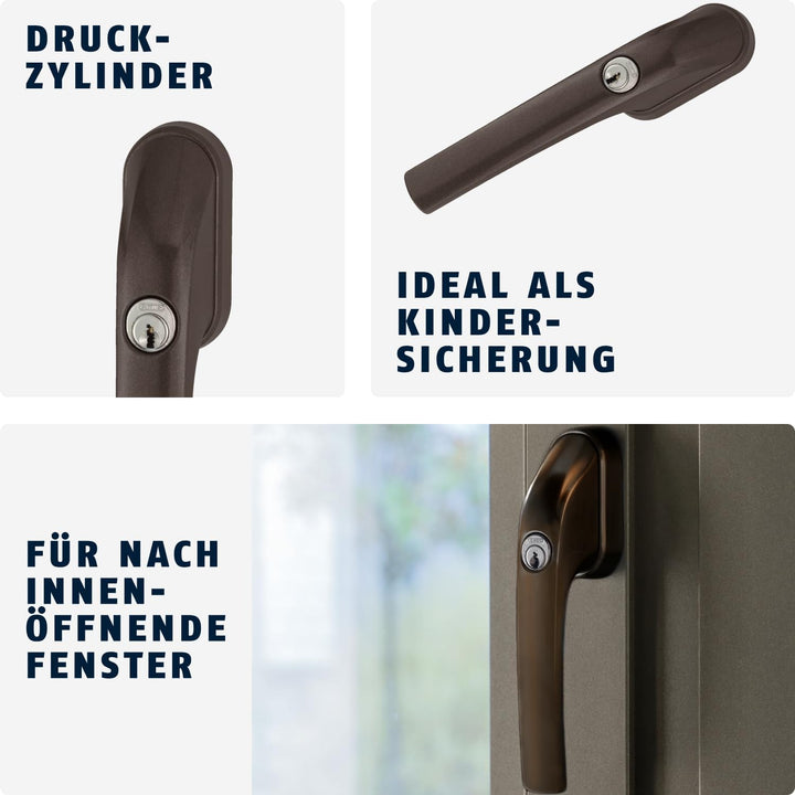 ABUS Abschliessbarer Fenstergriff FG300 - Fensterknauf mit Druckzylinder, verschiedenschliessend - A