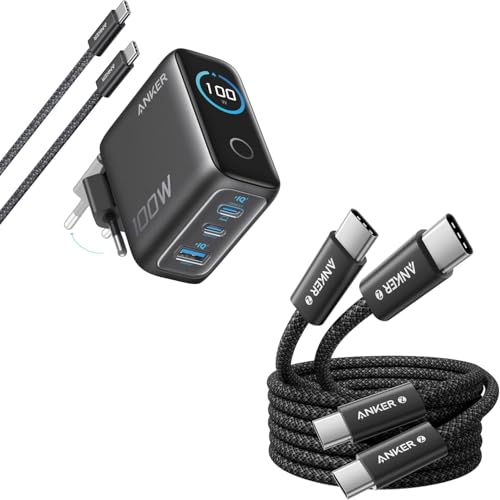 Anker 100W USB C Ladegerät 3-Port+ Anker 240W USB C Kabel [2 Stück 1,8m]