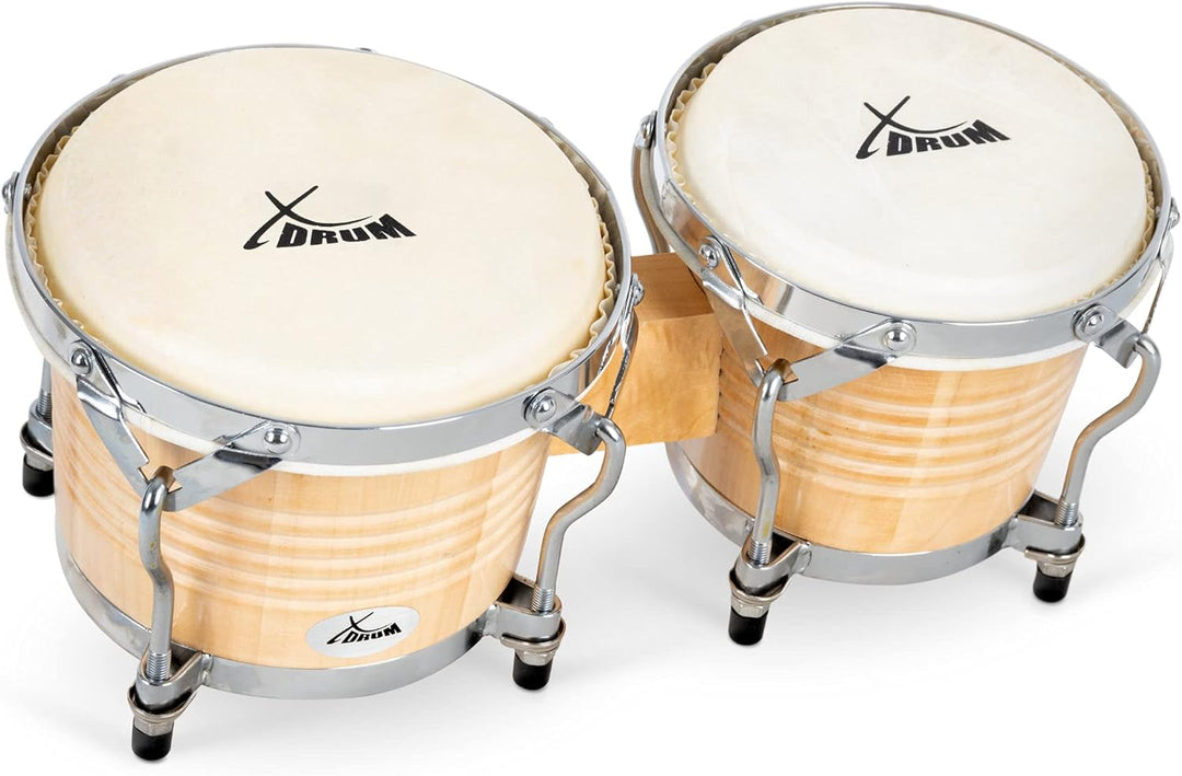 XDrum Bongos Pro Natur - 2 Trommeln mit 6,5" (17 cm) und 7,5" (20 cm) Durchmesser - Bongotrommeln mi