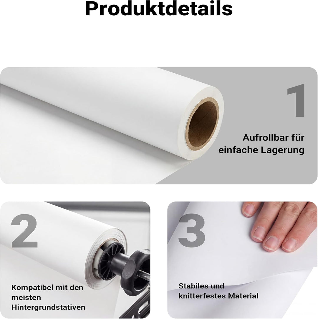 Walimex pro Fotohintergrund aus Karton 1,35x10m, weiss I Fotoleinwand als Backdrop für den professio