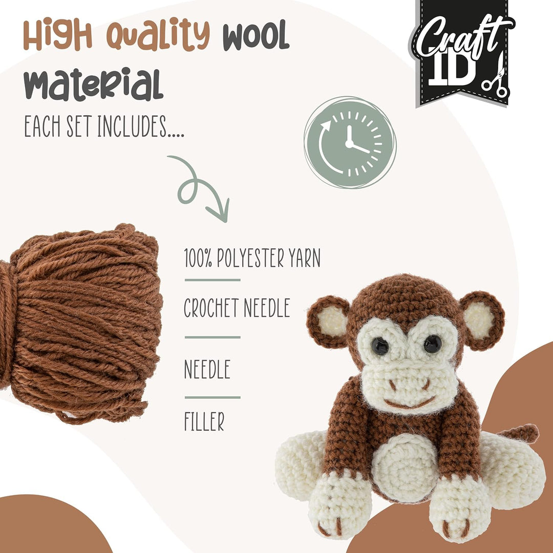 Affen-Häkelset | Amigurumi-Set | Häkelpaket | Häkelnadelset Kinder und Erwachsene | Häkelpakete Kusc