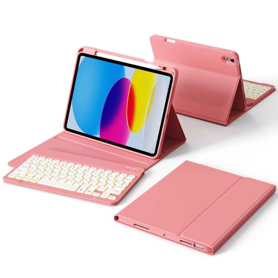 Hülle mit Tastatur für iPad A16 2025 / iPad 10. Generation 2022, RGB Bluetooth Magnetische Tastatur,
