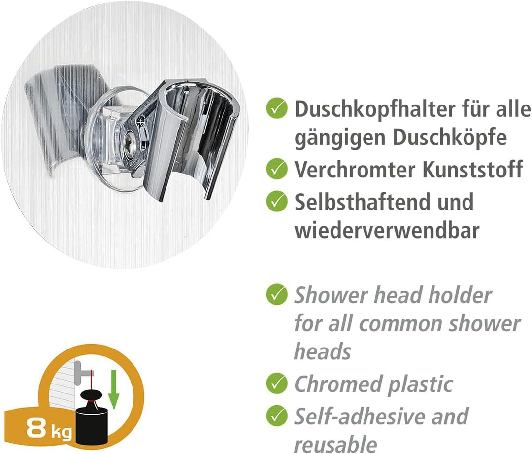 WENKO Static-Loc® Duschkopfhalter Osimo starker Halt durch statische Aufladung Silber 5 x 9.5 x 9.5