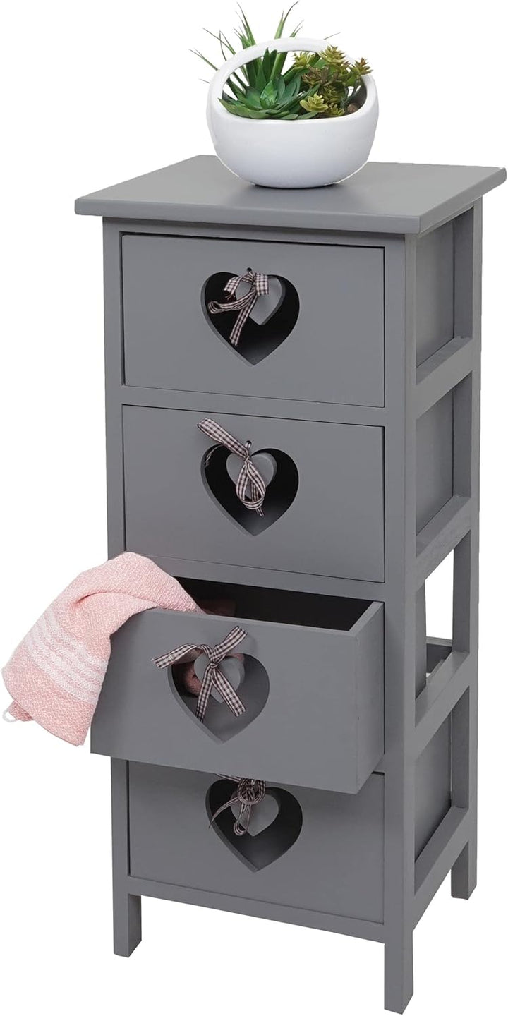 Mendler Kommode Forli, Schubladenkommode Schrank, 4 Schubladen mit Herzen 70x29x25cm, Shabby-Look, V