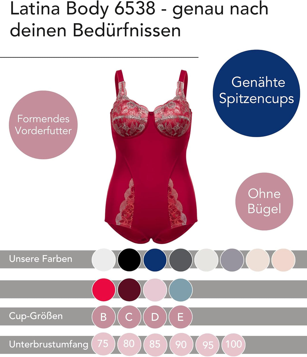 SUSA Body ohne Bügel Latina I Body Shapewear Damen stark formend I Frauen Mieder I Softer Bodysuit m