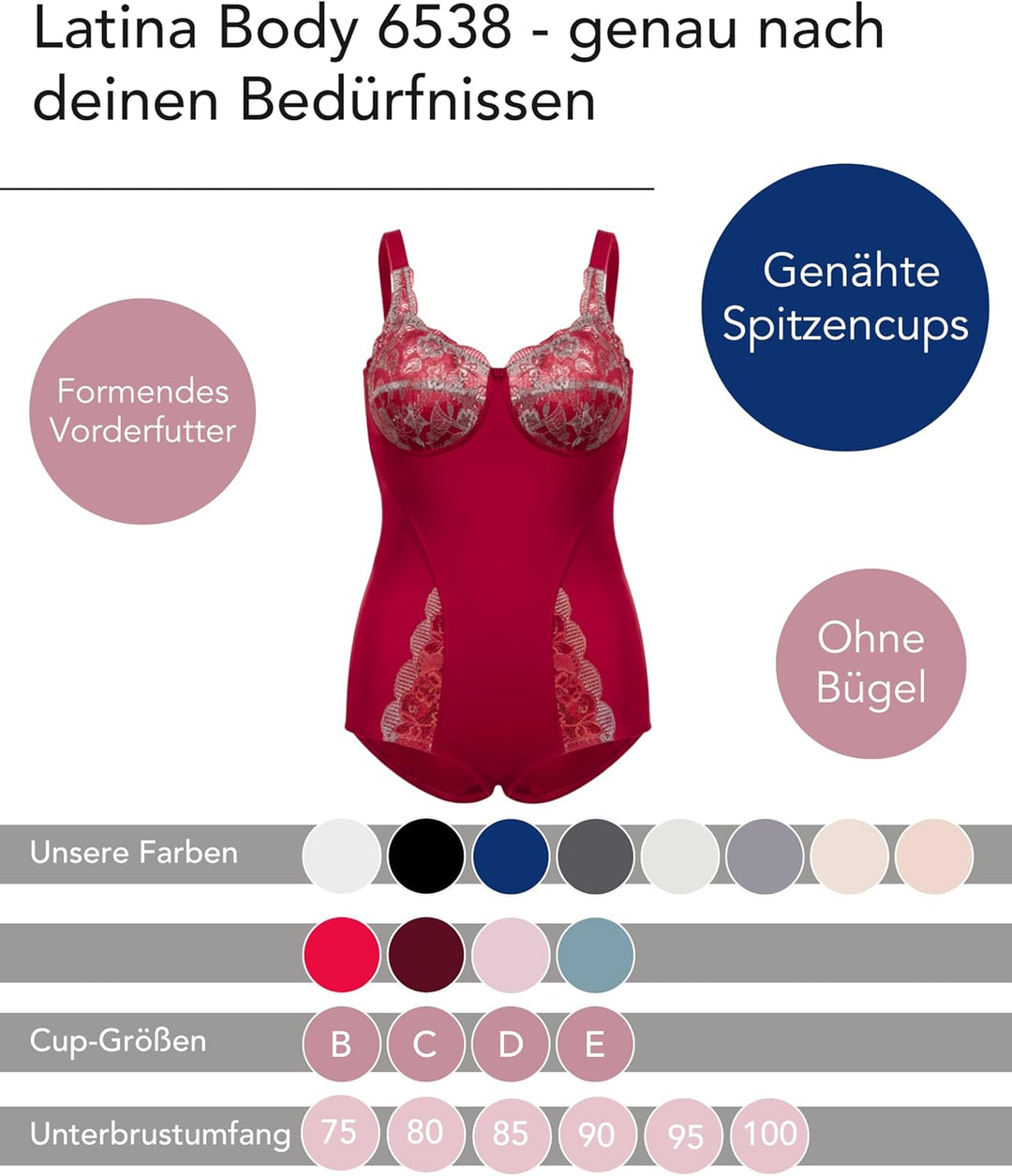 SUSA Body ohne Bügel Latina I Body Shapewear Damen stark formend I Frauen Mieder I Softer Bodysuit m
