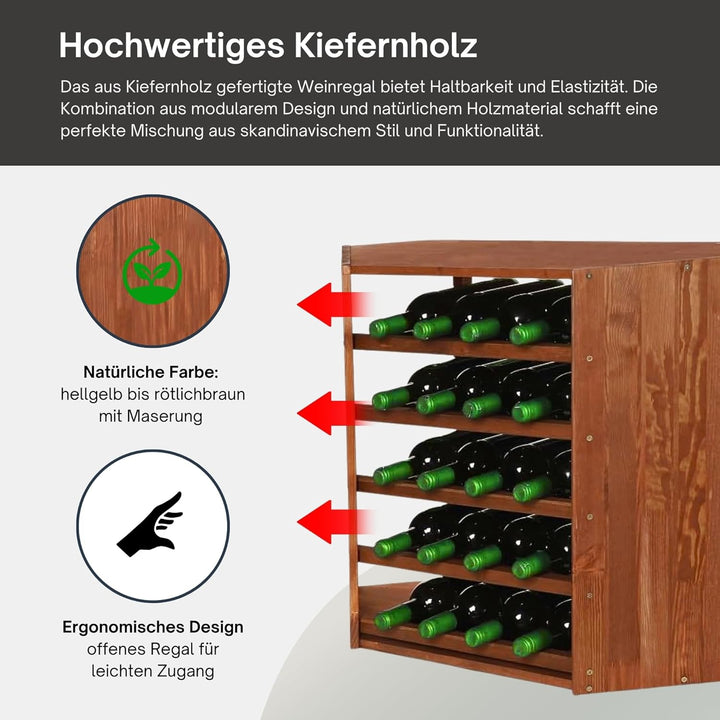 PROREGAL Modulares Weinregal VINCELLAR MOD | HxBxT 60x30x30cm | Eckmodul für 18 Flaschen | Massives