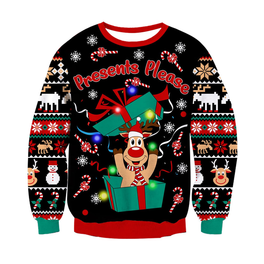 Freshhoodies Unisex Strickpullover Weihnachtspullover Mit LED Leuchten Neuheit Ugly Weihnachtspulli