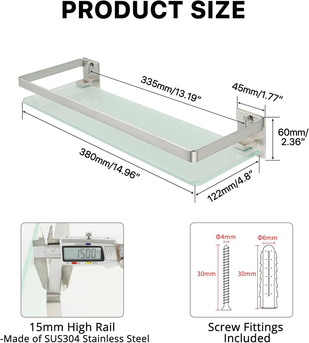SAYAYO Duschablage Duschregal Edelstahl Glasregal Badezimmer Regal Gebürstete Shower Shelf Shampoo H