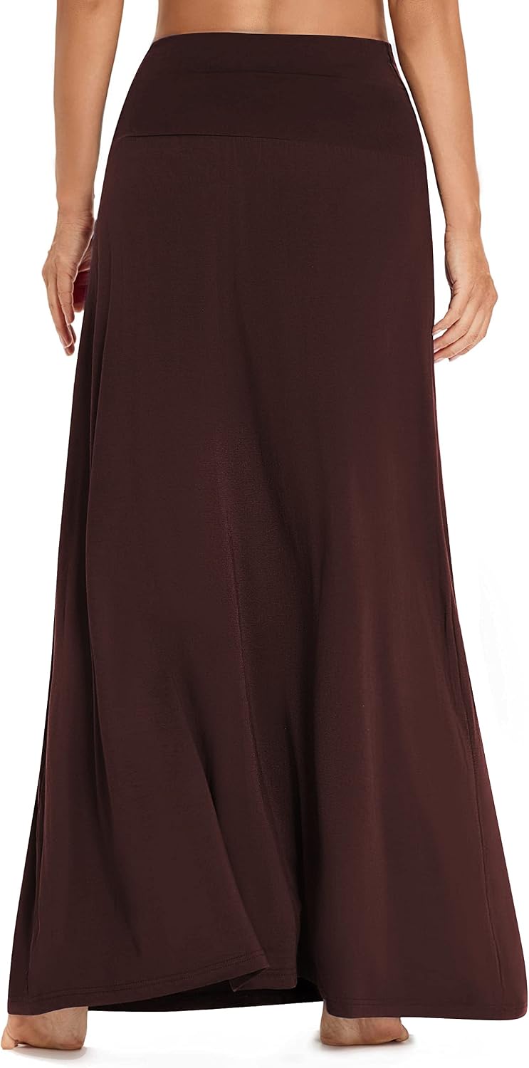 Damen Sommer Hohe Taille Boho Yoga Maxi Rock Elastisch Pull On Lang Röcke S Dunkelbraun, S Dunkelbra