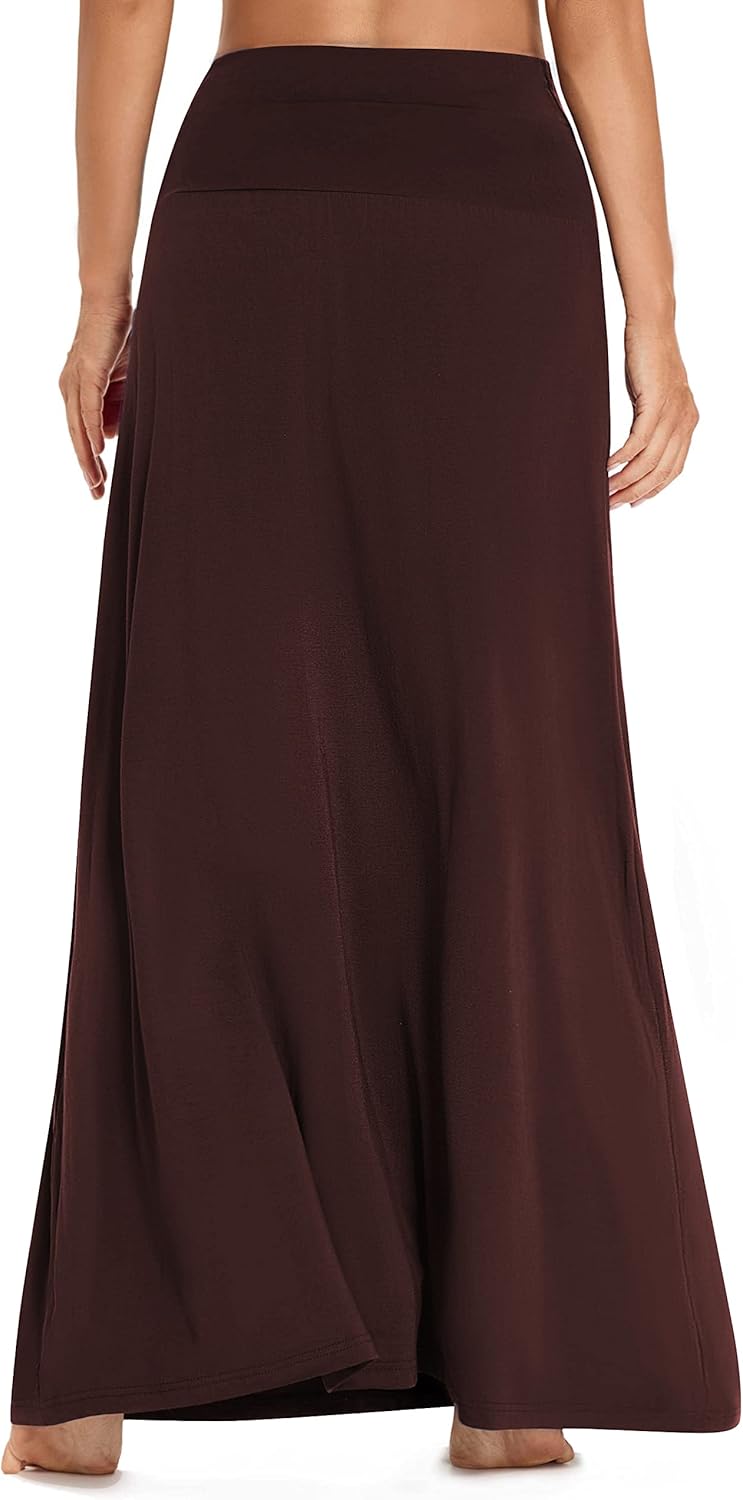 Damen Sommer Hohe Taille Boho Yoga Maxi Rock Elastisch Pull On Lang Röcke M Dunkelbraun, M Dunkelbra