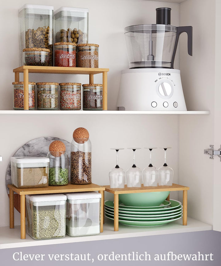 Fibogollo Bambus Schrank Organizer Ablage 3er Set, stapelbares Gewürzregal Mittel Natur Braun Mittel