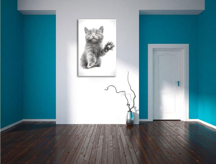 Babykatze Kohle Effekt, Format: 100x70 auf Leinwand, XXL riesige Bilder fertig gerahmt mit Keilrahme