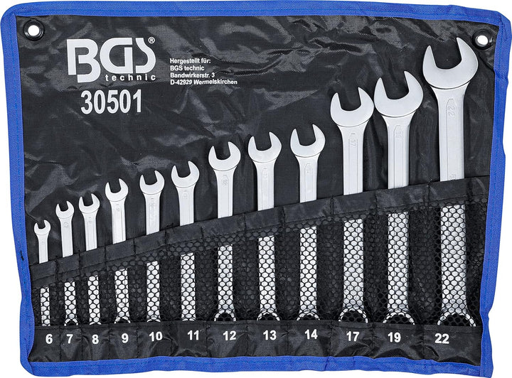BGS 30501 | Maul-Ringschlüssel-Satz | 12-tlg. | SW 6 - 22 mm | inkl. Tetron-Rolltasche | Gabelringsc
