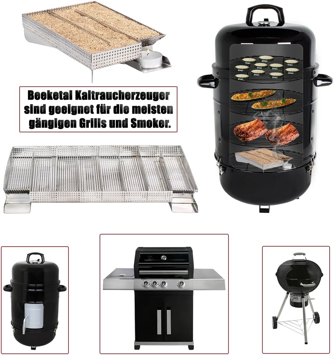 Beeketal 'Smoke XXL' Sparbrand Kaltraucherzeuger aus V4A Edelstahl mit 5 Kammern (L/B/H) ca. 205 x 2