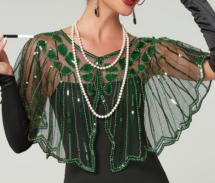 BAOKELAN Frauen 1920er Schal Pailletten Perlen Abend Cape Retro Wraps Schal Cover Up für Hochzeit Pa