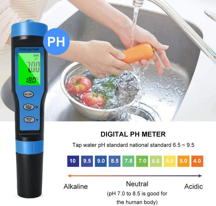 Ueomul pH Messgerät 4 IN 1 mit TDS EC Temperatur Multi-Parameter-Tester 0,01 Auflösung hohe Genauigk
