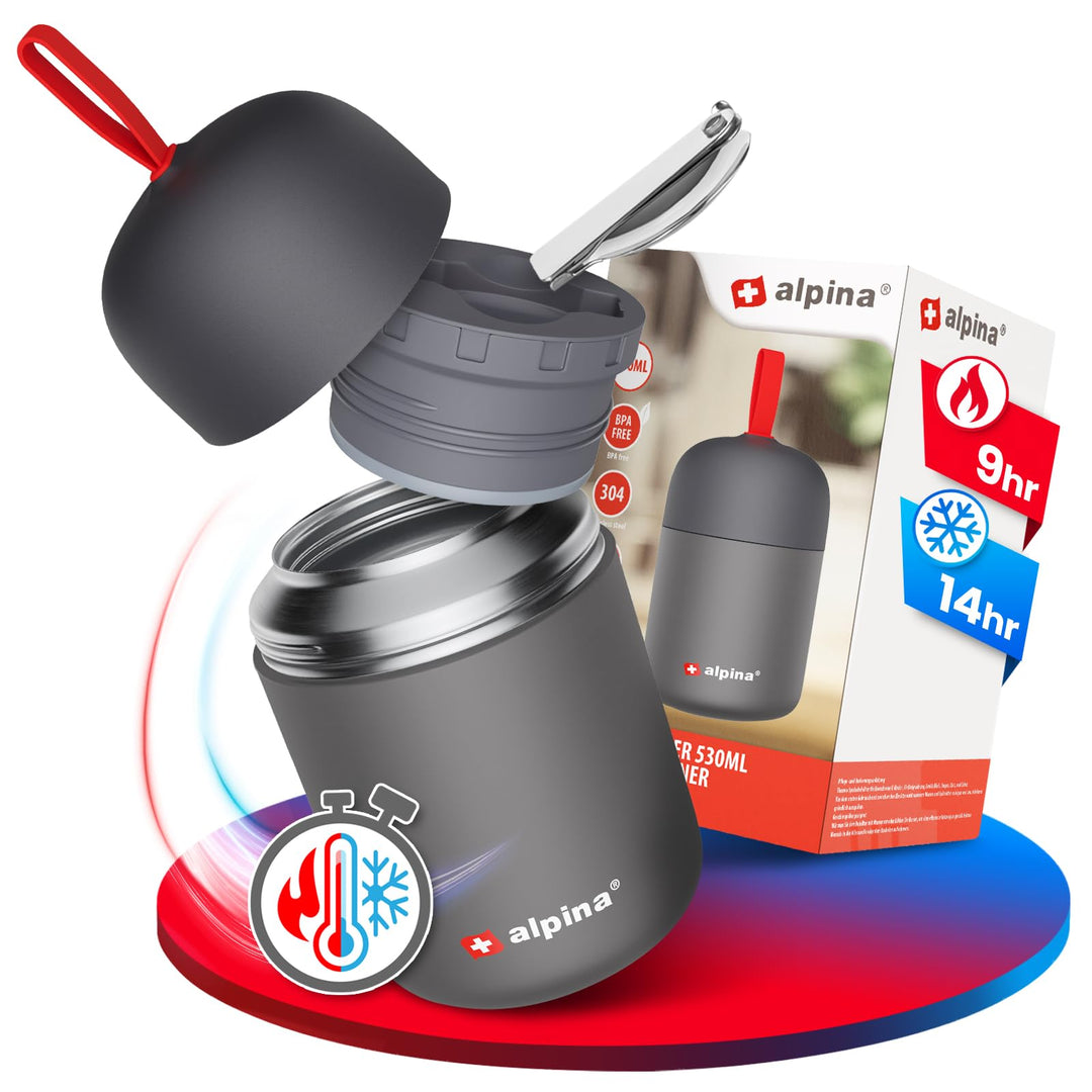 alpina Thermobehälter für Essen - SPÜLMASCHINENFESTER Thermo Becher 530ml mit Druckausgleich und fal