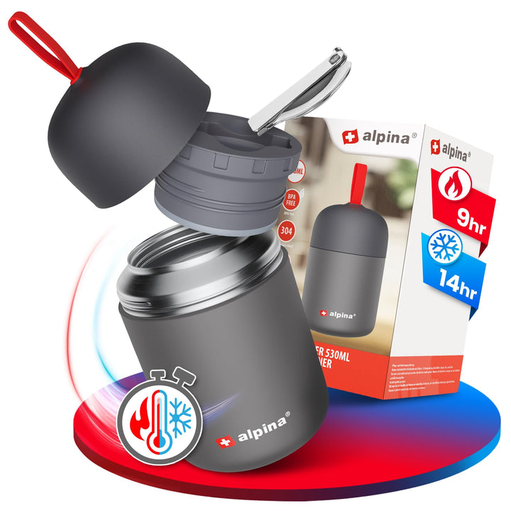 alpina Thermobehälter für Essen - SPÜLMASCHINENFESTER Thermo Becher 530ml mit Druckausgleich und fal