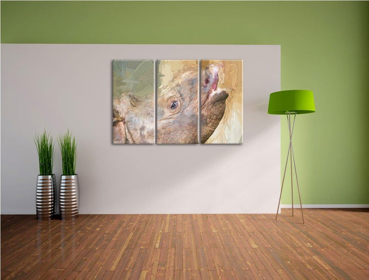 kleines Nashorn Spezial 3-Teiler Leinwandbild 120x80 Bild auf Leinwand, XXL riesige Bilder fertig ge