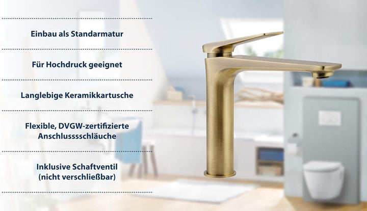 AquaSu 77005 7 Orva Waschtischarmatur, Bronze-Mittelhoch Bronze - Mittelhoch