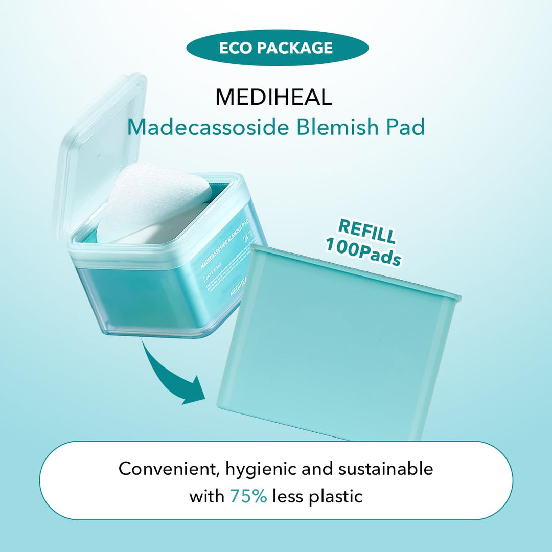 MEDIHEAL Madecassoside Blemish Pad – Quadratische Gesichtswasser Pads aus Baumwolle mit Centella Asi