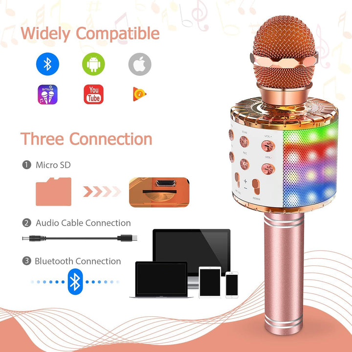 Karaoke Mikrofon Kinder mit LED Licht, Tragbare Drahtloses Bluetooth Mikrofon Lautsprecher, Heim KTV