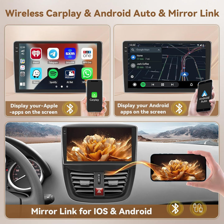 Hikity Android 15 4+64G Autoradio für Peugeot 207 2006-2010 mit 9 Zoll Incell Touchscreen, Autoradio