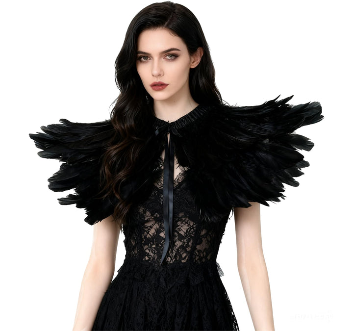 keland Gothic Feder Achselzucken Schal Poncho Halloween Party Kostüm Epauletten Fliege Krawatte Krag