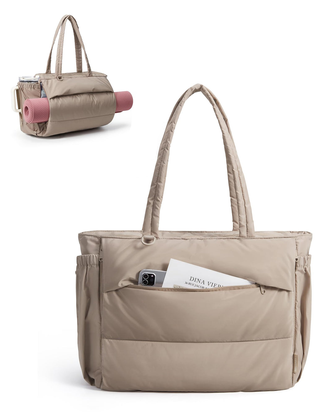 bagsmart Handtasche Damen Sporttasche Yogatasche, 22L Puffer Tote Bag mit Mehreren Taschen, Leichte