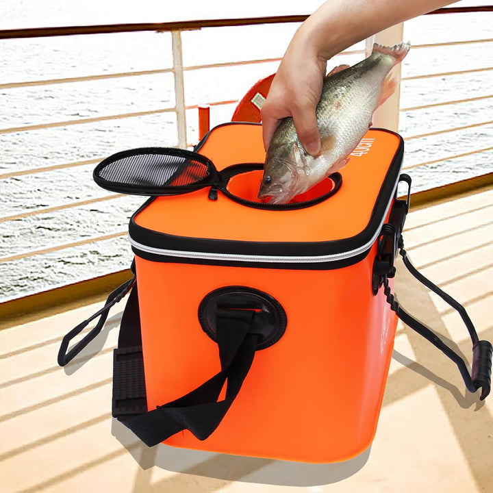MMSGA Angeleimer, 23L/30L/38L Tragbarer Faltbarer Angelköder-Eimer，Multifunktionaler Behälter für le