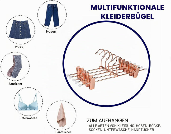 Amber Home 20 Stück 30cm Metall Kleiderbügel für Hose, Rotkupfer | Verstellbare Rutschfest Clips, Gl
