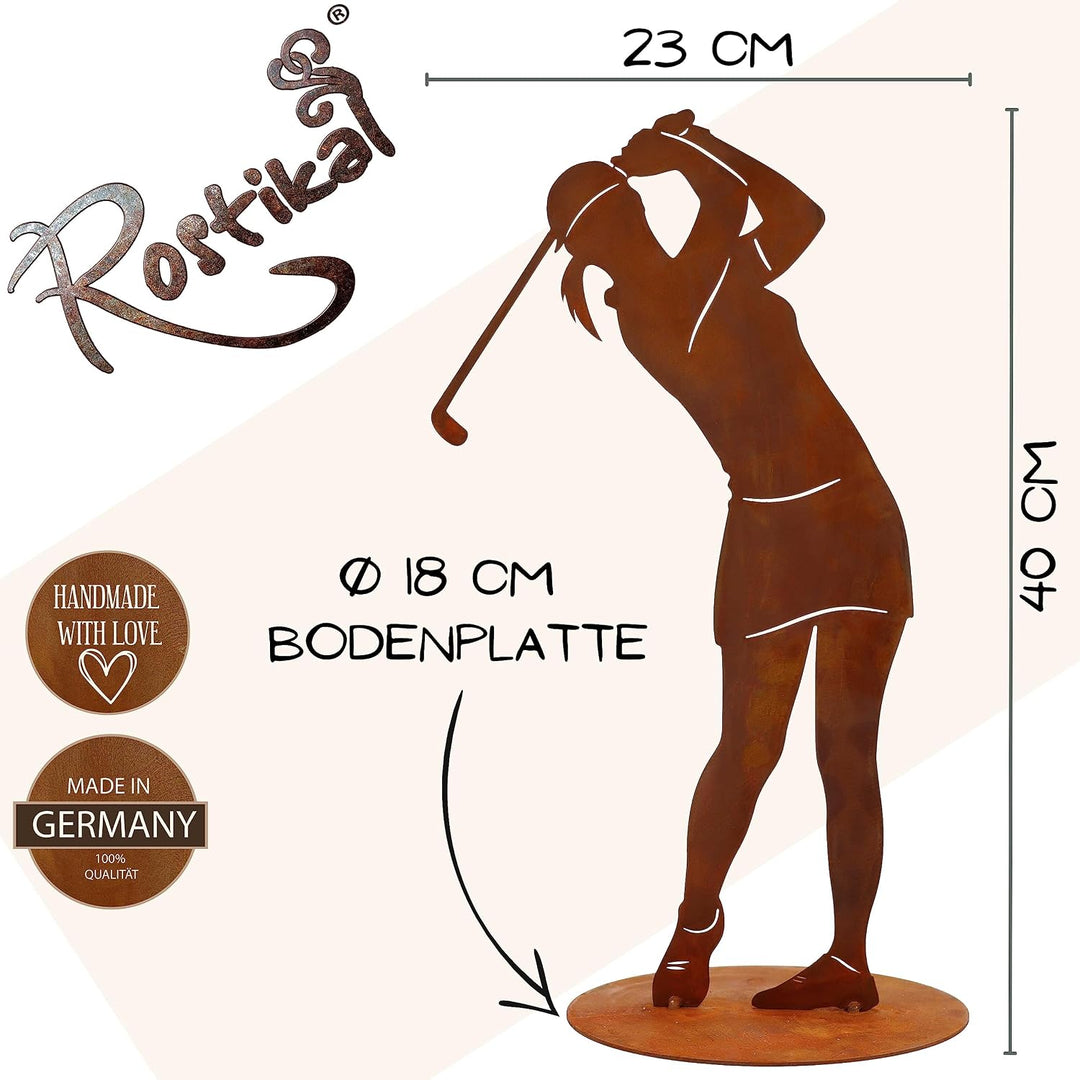 Rostikal Moderne Golferin Statue 40 cm - Gartendeko Geschenk - Deko Golf Figuren für Haus und Garten