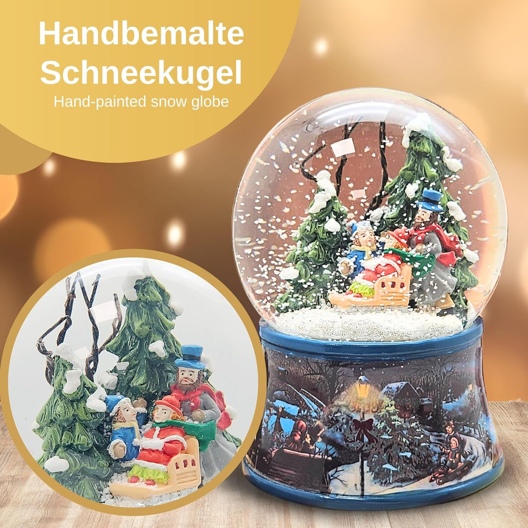 Weihnachts-Schneekugel mit Musik | Schneekugel Winterspaziergang mit Familie | Sockel Winterlandscha