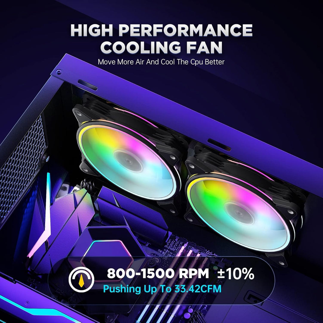 AsiaHorse PC 120MM RGB Lüfter, ARGB Gehäuselüfter mit Hub-Steuerung, 4 Rangen CPU Gehäuse Lüfter mit