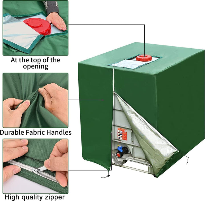 DWcouple 2STK IBC Tank Abdeckung,Wassertank Staubdichte Anti-UV-Schutzabdeckung,Grün Abdeckplane für