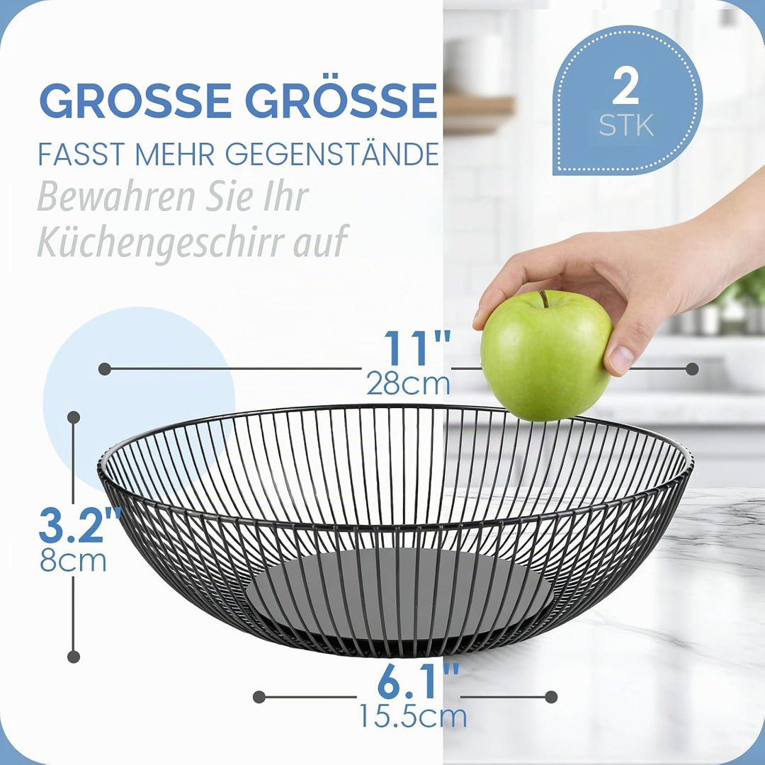 2 Stück Metall Obstschale 28x9 cm Durchbrochenes Design mit Dekorativem Muster, Praktischer Obstkorb