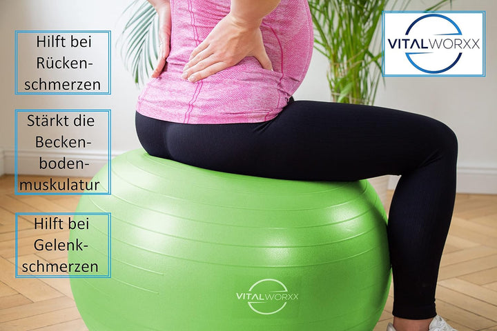 VITALWORXX Gymnastikball für Schwangere, extrem stabil, Sitzball Yogaball Pezziball mit Pumpe, mit Ü