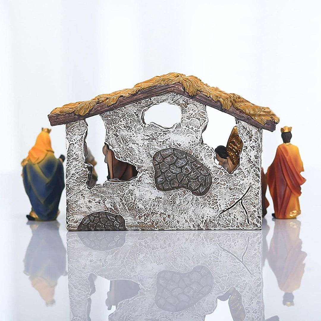 Weihnachtskrippe Kleine Tischkrippe Set Aus Harz, Krippe Weihnachten Aus Holz Mit Figuren, Tradition
