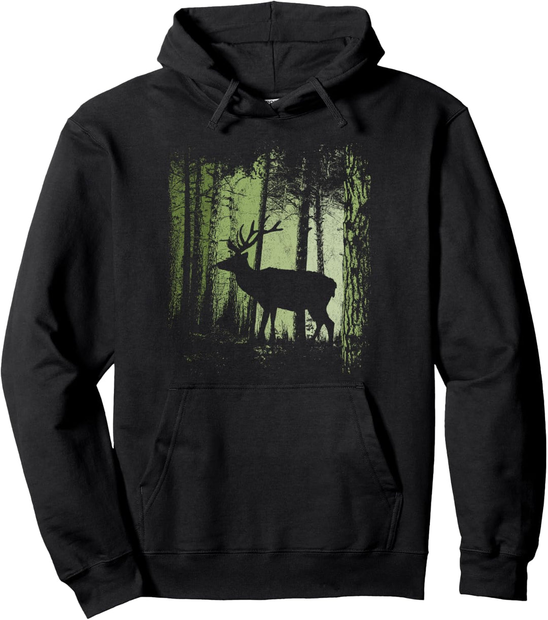 Dämmerung Zwielicht Wald Rotwild Hirsch Silhouette Pullover Hoodie