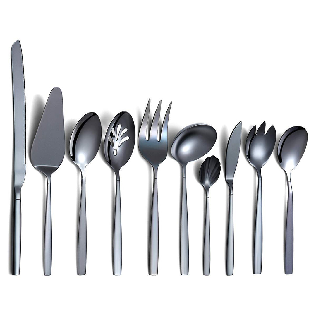 Berglander Black Silverware Servierset 10-teilig, Edelstahl-Besteck-Servierset mit schwarzer Titanbe