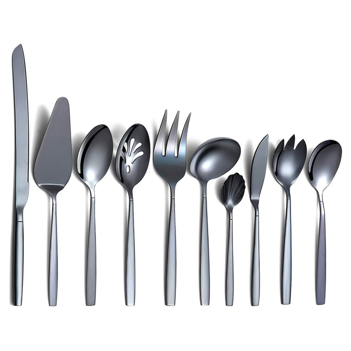 Berglander Black Silverware Servierset 10-teilig, Edelstahl-Besteck-Servierset mit schwarzer Titanbe