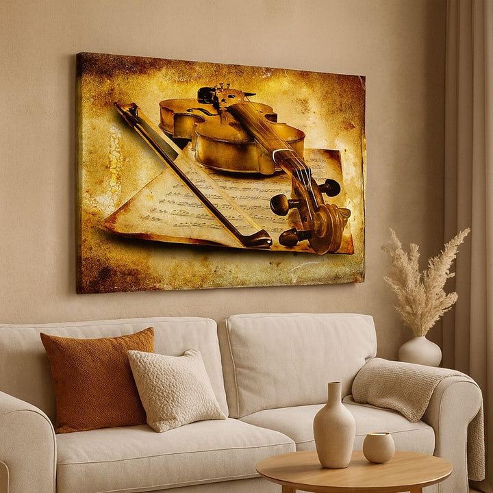 Bilder auf Leinwand 100x70cm Leinwandbild Violine Instrument Notizen Gross Wanddeko Bild Schlafzimme