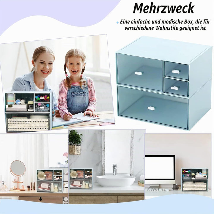 Schreibtisch Organizer mit Schublade, Blau Make up Organizer mit grosser Kapazität , Stapelbare Schr