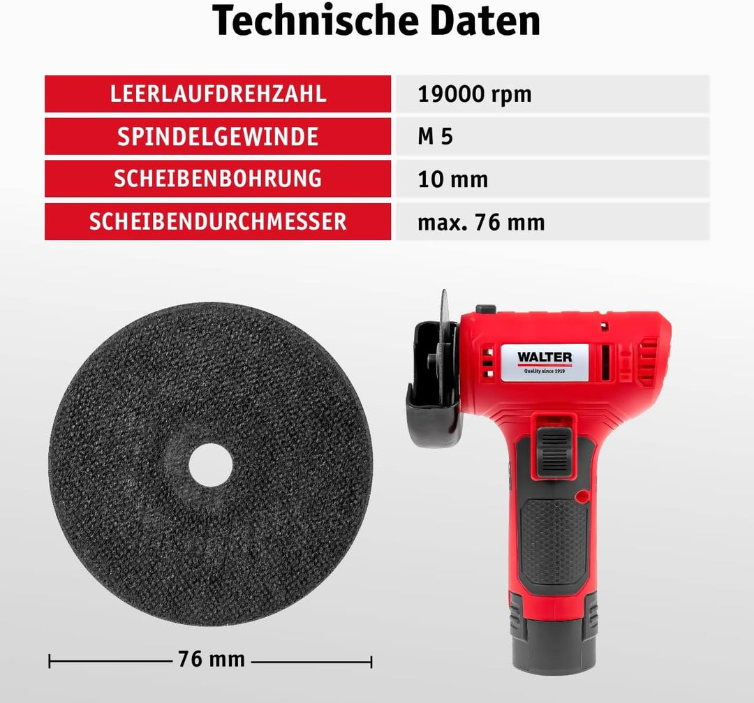 WALTER - 12V Winkelschleifer mit 2 Akkus, 12V Akku-Winkelschleifer: Flexibel, leistungsstark und ink